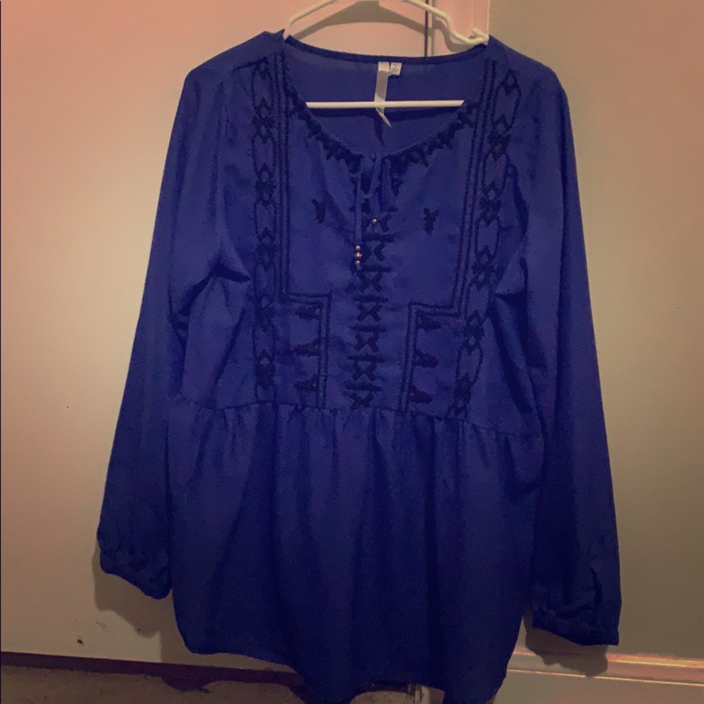 Beautiful blue and black blouse.